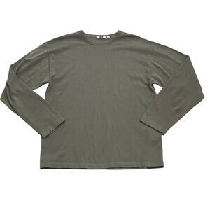 Uniqlo Men's Lightweight Cotton Blend Khaki Green Long Sleeve Crew Neck Shirt M